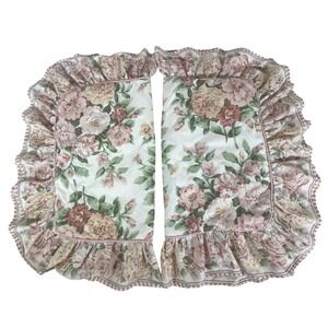 JCPenney Floral Pillow Sham Set Standard Pink Green Cottagecore Ruffled USA Made